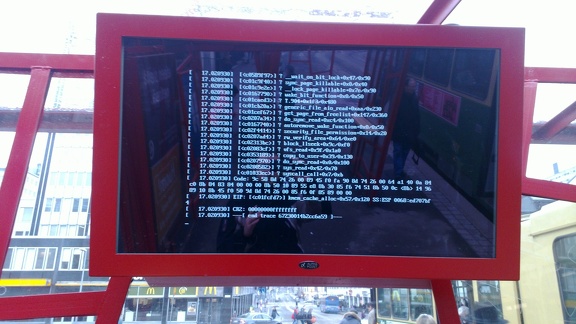 Debian GNU/Linux in public tram stop in Helsinki