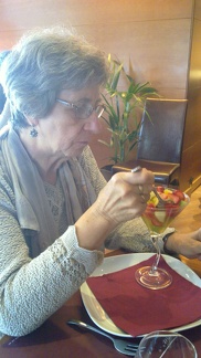 Mum enjoying her desert at La Mamma